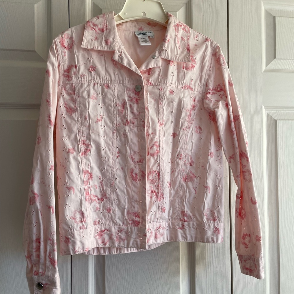 Coldwater Creek pink print jacket with eyelets.